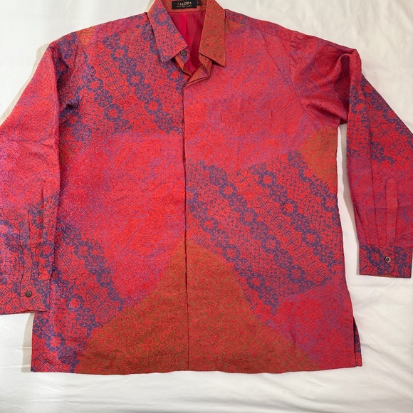 Alleira 100% Silk Tunic Shirt | Men’s XL | Hidden Placket | Fully Lined Red Silk - Picture 1 of 16